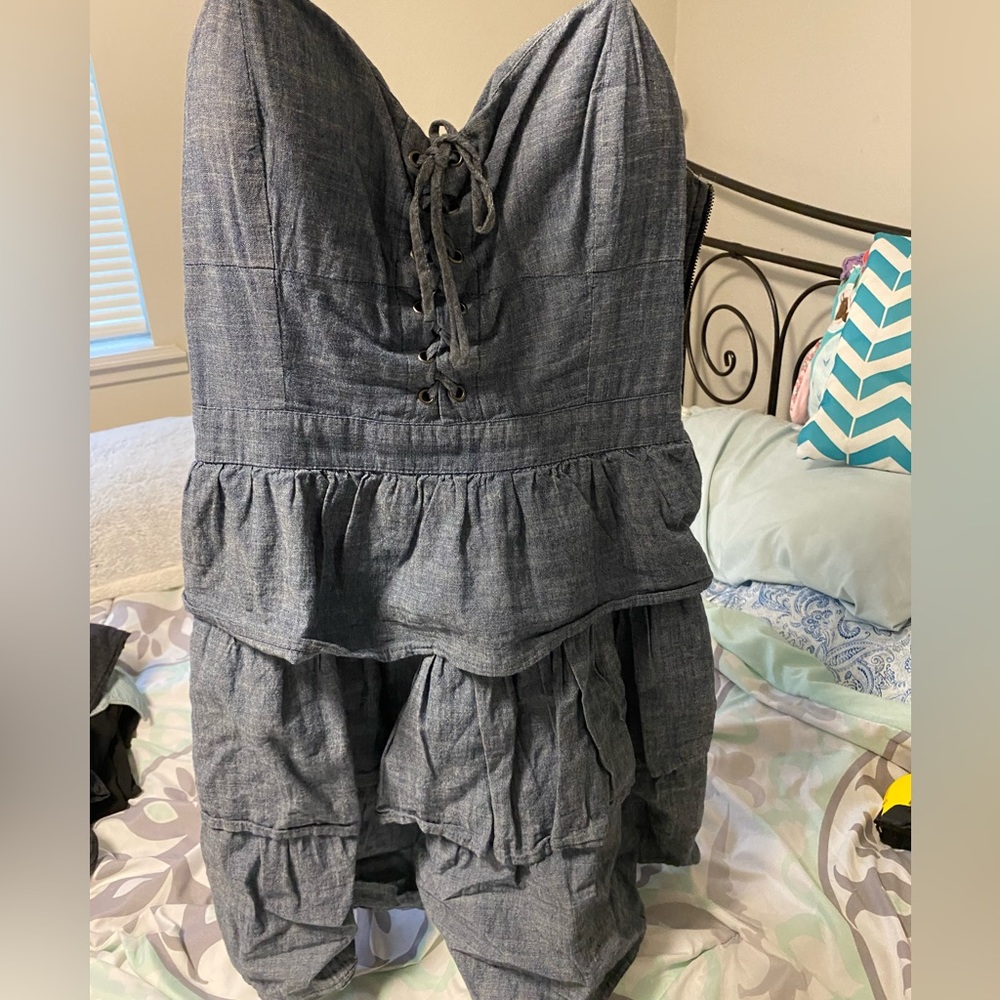 Forever 21 gray mini dress. Built in bra, size Medium, lace up the front.